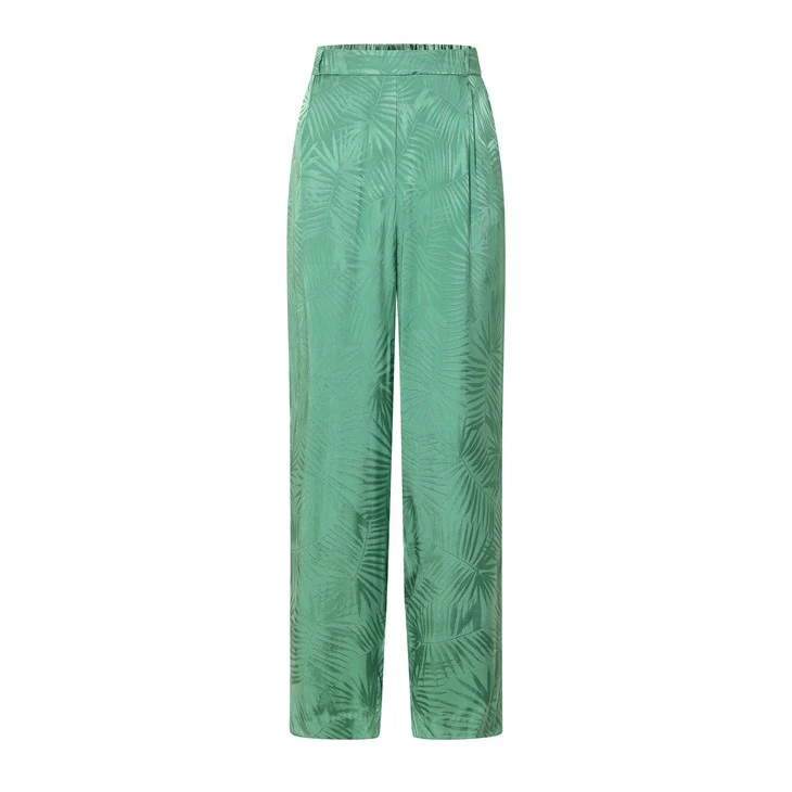 Straight-Leg Green Pants With Palm Design